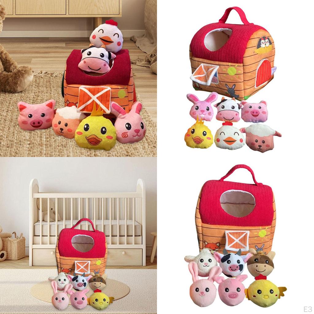 Stuffed Farm Animals Animal Toys Cute Mini Farmhouse House Set Dolls for Kids Boys Girls