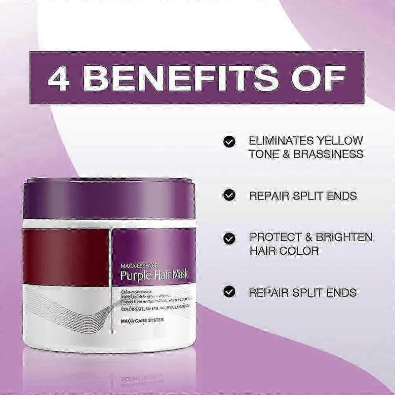 Natural Purple Shampoo and Maca Purple Hair Mask Set Professional Neutralizes Brass & Yellow Tones For Blonde Silver Gray Highlighted Hair, Conditioni