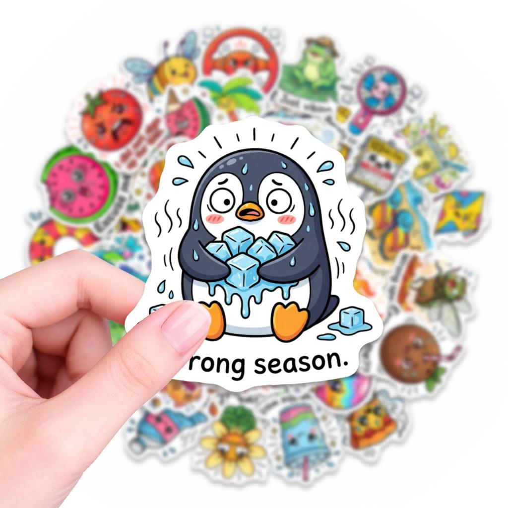 50 Summer Fun Stickers, Cute And Funny Summer Wind Mix And Match Waterproof Graffiti Stickers