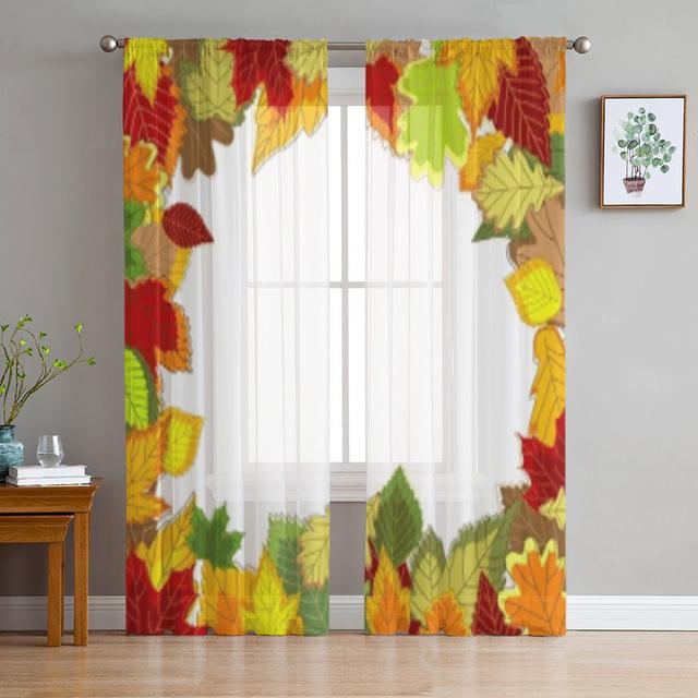 Maple Leaves Trees Texture Tulle Curtains For Living Room Sheer Voile Curtain Bedroom Decorative Kitchen Window Treatments