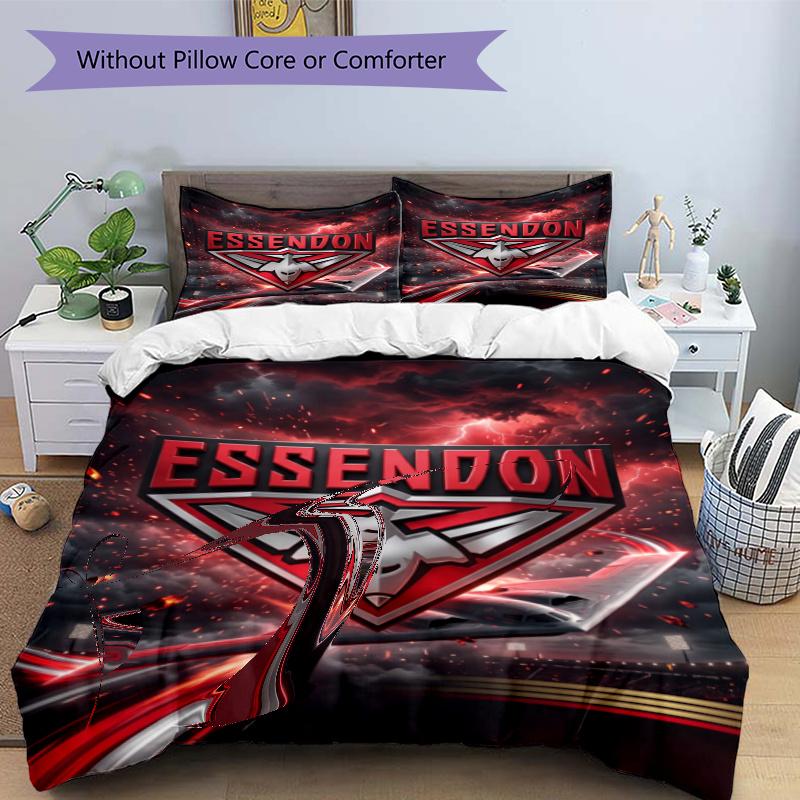3pcs Duvet Cover Set (1*Duvet Cover + 2*Pillowcase, Without Core), Essendon Football Print Bedding Set, Bedroom Decor, All‑Season, Gift