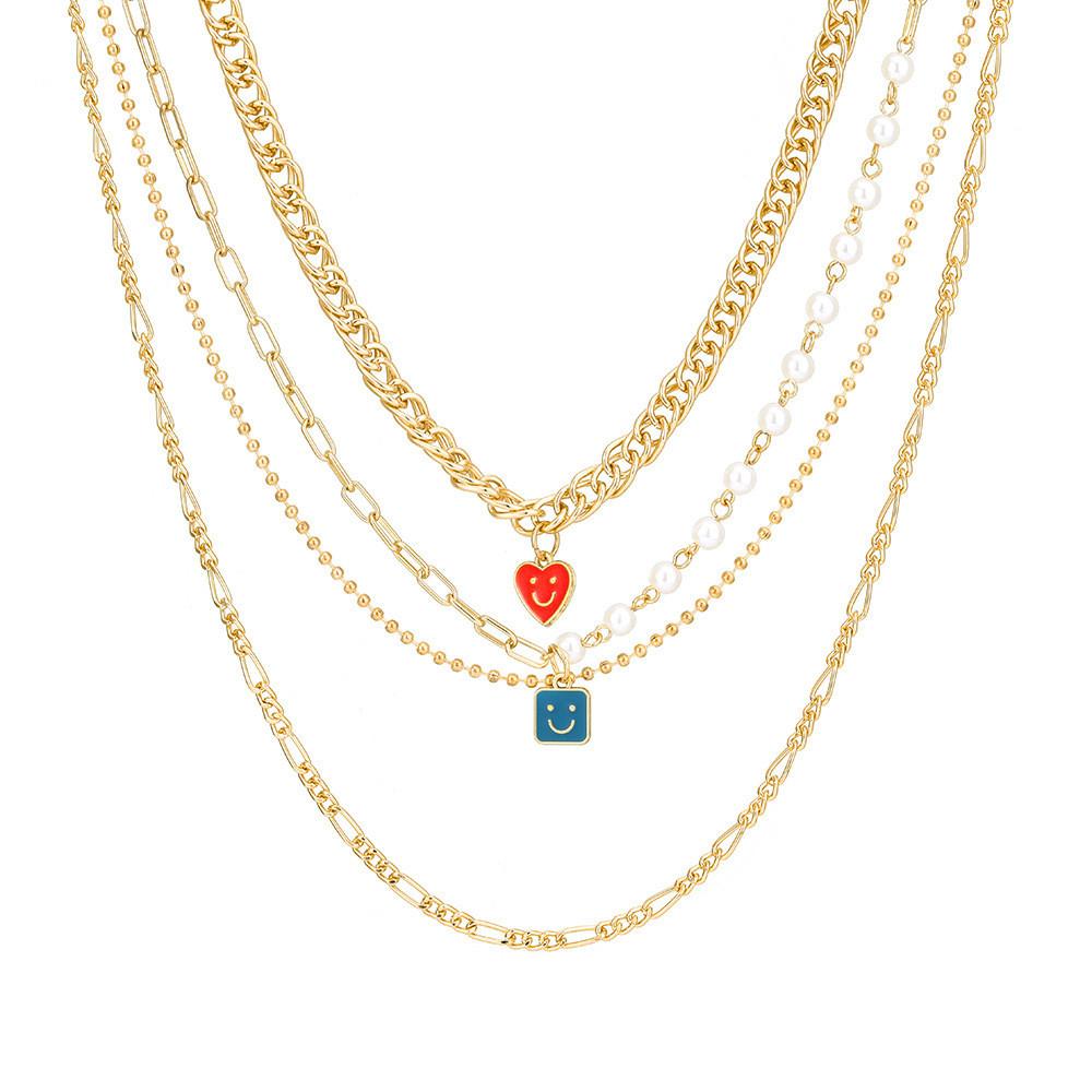 Trendy Multi-layered Heart Pendant Necklace With Square Charm In Stylish All-match Design