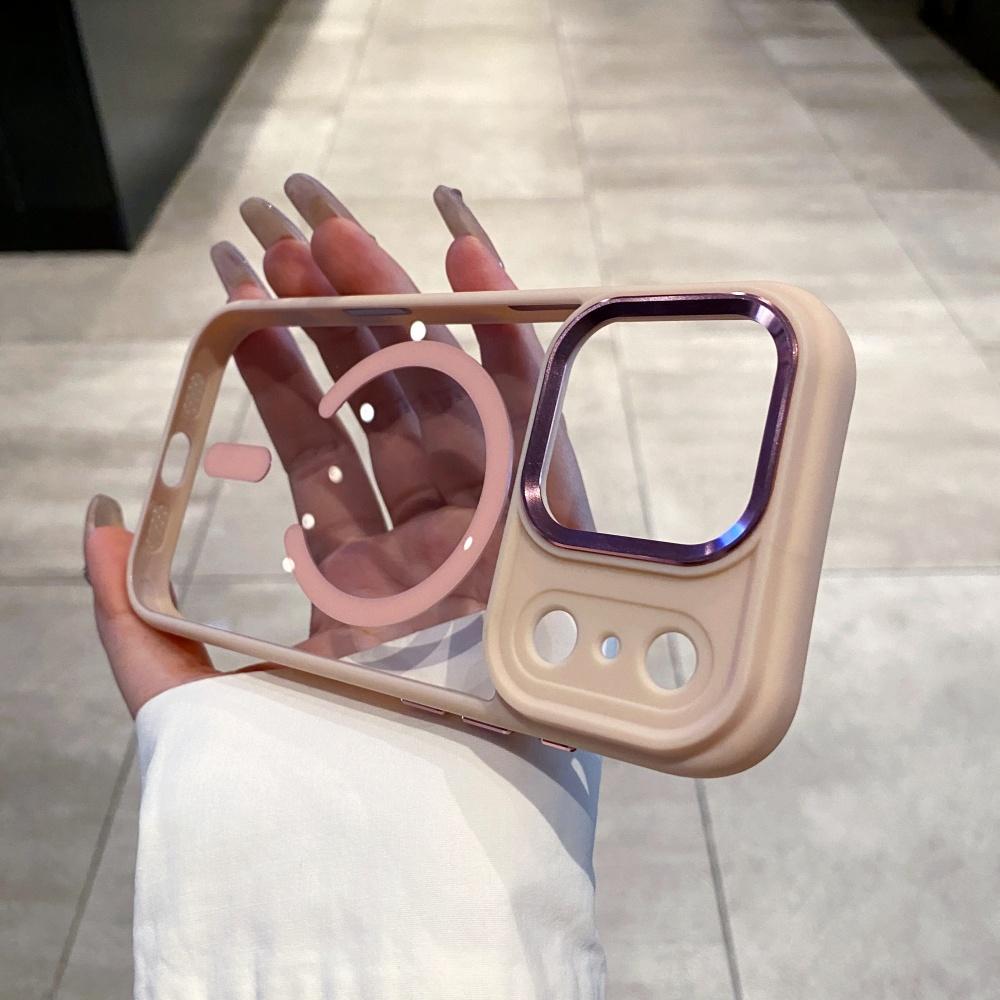 Transparent for Magsafe Armor Case for iPhone 17 16 15 14 13 Pro Max Plus 17 Air Magnetic Acrylic Metal Lens Shockproof Cover