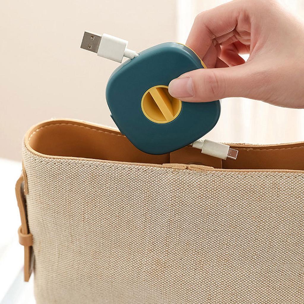 Caja de almacenamiento de Cable de datos giratoria para Cable de carga de auriculares portátil de viaje