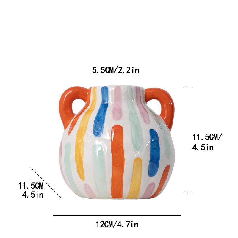 Colorful Cartoon Ceramic Vase Cute Teapot Handmade Porcelain Bottle Flower Vase Flowerpot Home Decoration Accessories