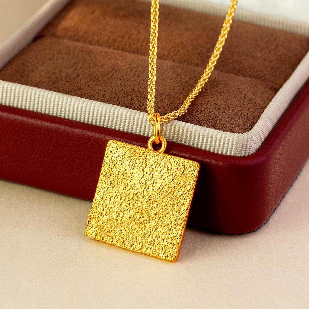 Vintage Gold Koi & Coins Square Pendant Necklace for Women - Elegant Clavicle Chain Jewelry
