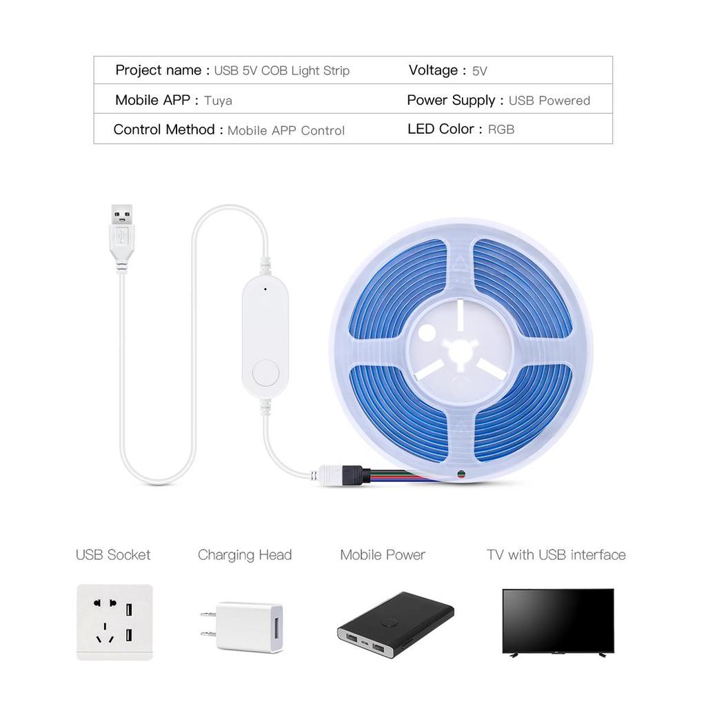 Benzi LED RGB COB WiFi Smart Tuya USB 5V 576LEDs/M Telecomandă Dimmabil Bandă LED Ribbon Iluminare de Fundal TV Decor Cameră Bucătărie