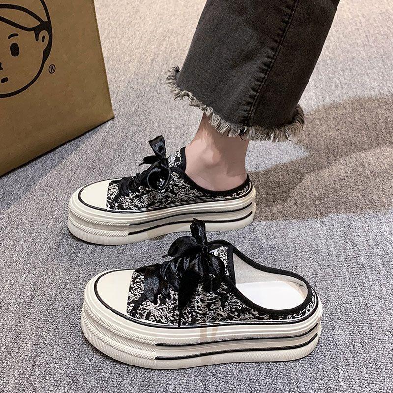 Fashion Women Summer Round Toe Slip On Slippers Thick Platform Sandals No Back Lazy Casual Shoes