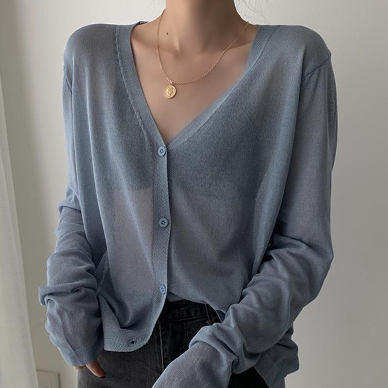 Fashion Summer Long Sleeve Cardigans Thin Knitted Sunscreen Shirt V-Neck Knitted Shirt Women Tops Shirts JJ16