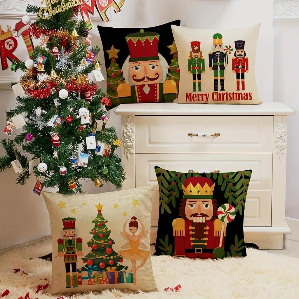 Nussknacker Weihnachts-Kissenbezüge: Festliche Designs für eine fröhliche Feiertagszeit Sofakissenbezug, Neujahrs-Heimdekoration
