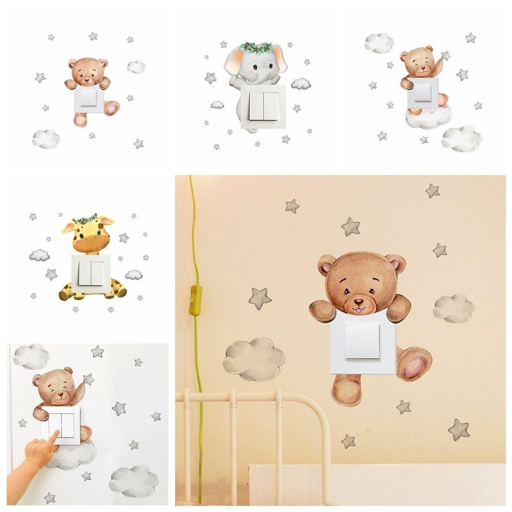 

Self-adhesive Cartoon Animal Switch Stickers Removable Child Wall Decals Easy to Clean Bedroom