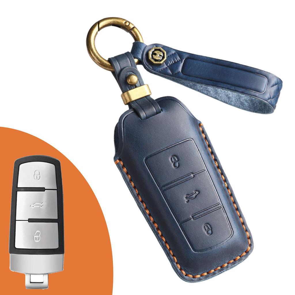 Handmade Retro Leather Key Cover for Volkswagen CC and Magotan