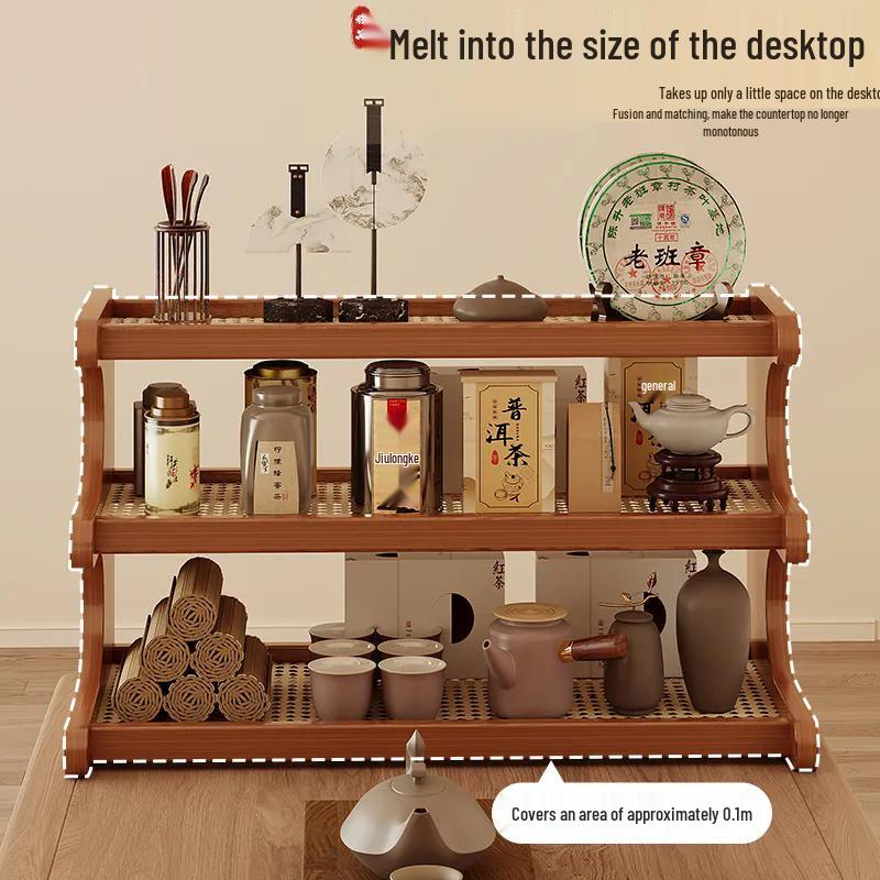 Changbaosen Small 3-Tier Plastic Rattan Desk Shelf