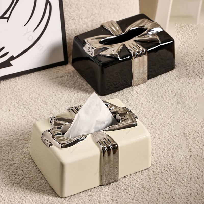 Bow Tie Ceramic Tissue Box Cover Modern Home Decor Hotel Dining Table Tissue Paper Boxes Living Room Decoration Accessories
