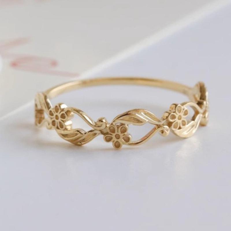 1 Piece of Simple Gold Color Flower Leaf Wrapped Ring for Women's Daily Wear Vacation Banquet Party Jewelry Gift