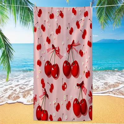 Cute Red Cherry Bow Floral Beach Towel Soft Quick Dry Absorbent Swim Towel Large Lightweight Beach Blanket for Summer Travel