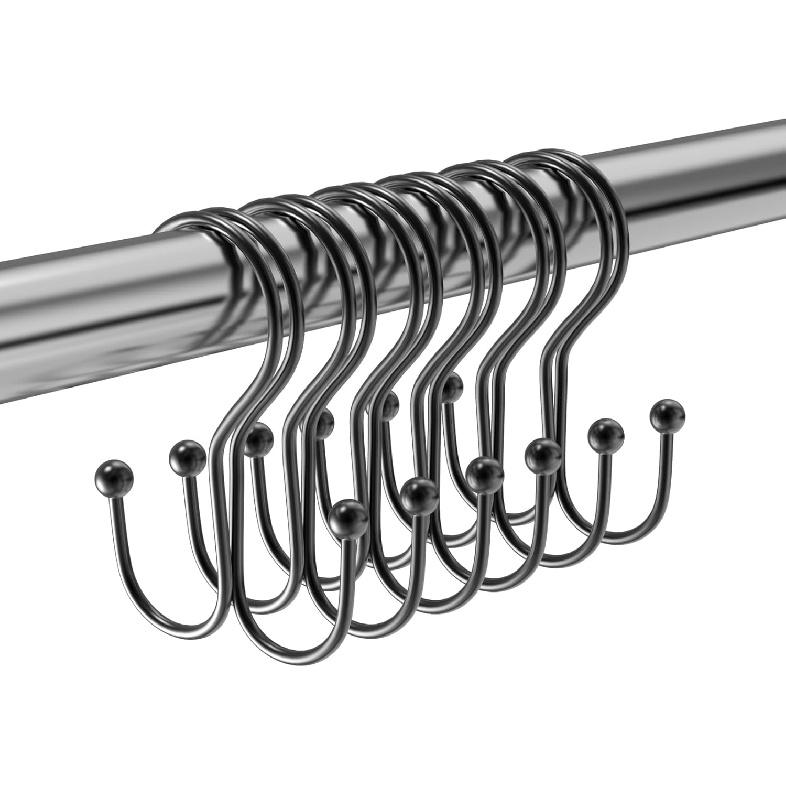 Chrome Shower Curtain Hooks Double Sided,Rust Proof Double Shower Curtain Rings for Bathroom Shower Rods, Anti-Drop Double Shower Rings for Curtain, чёрный