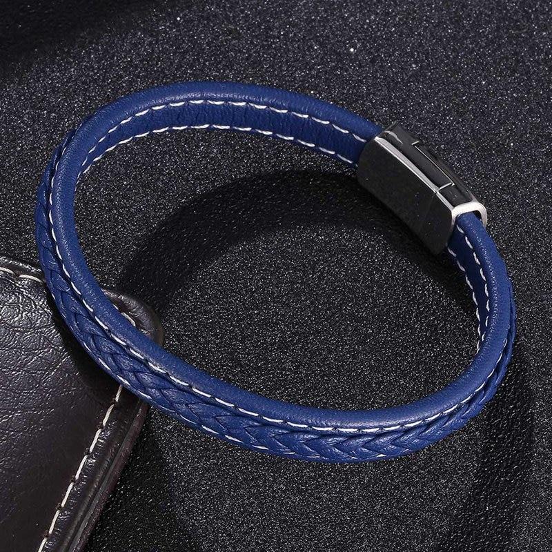 Neuer Punk-Schmuck Herren Blau Geflochtenes Lederarmband Für Männlich Edelstahlverschluss Mode Armreifen Geschenke