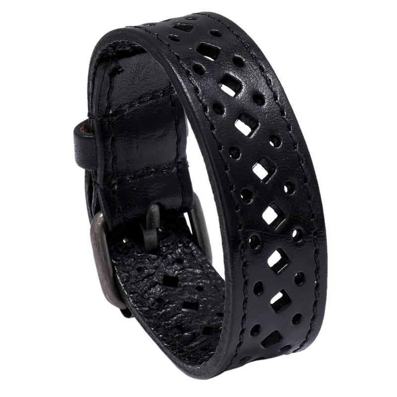 European and American New Bracelets, Retro Hollow Men's Wide Leather Bracelets, Personalized Cycling Accessories