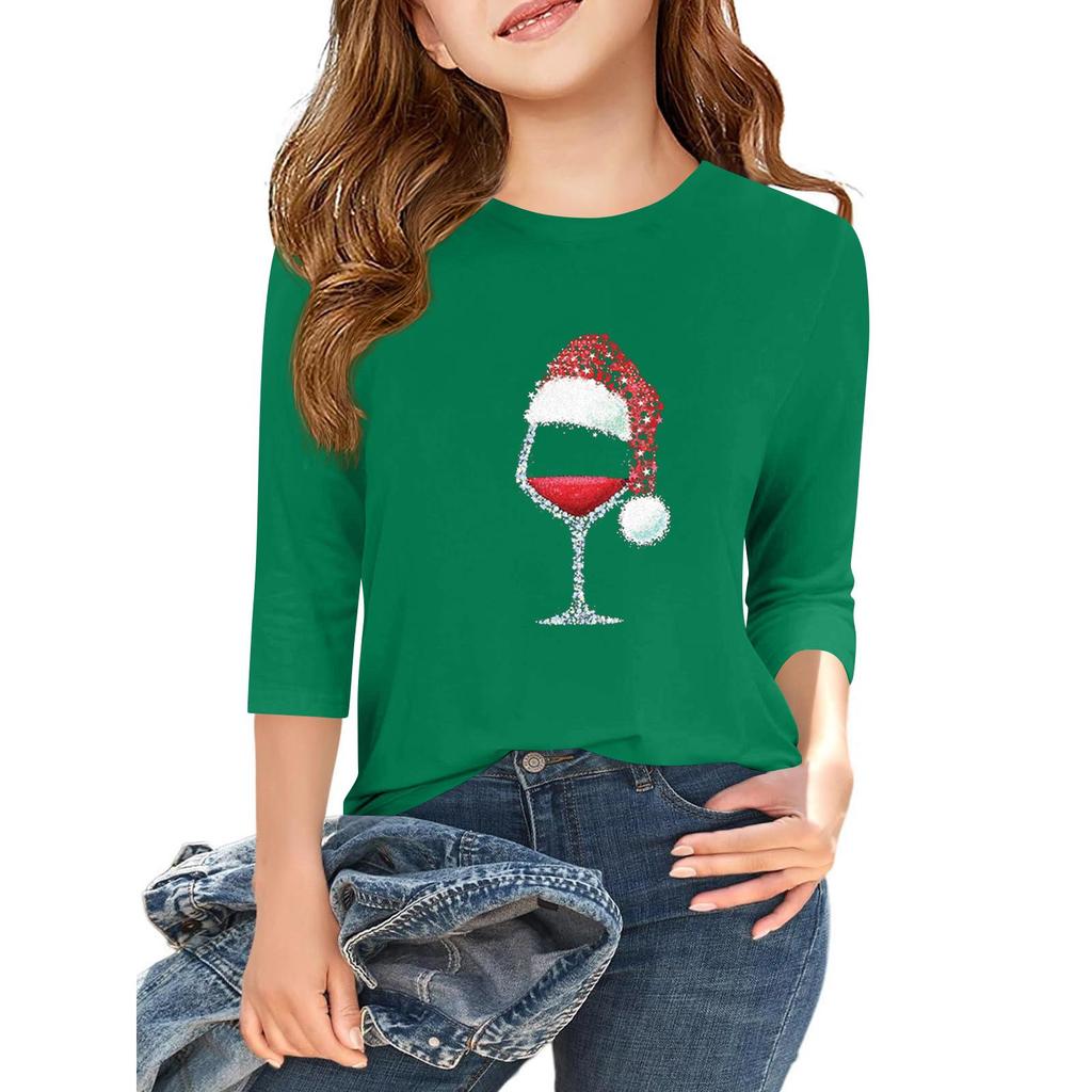 Children's 3/4 Sleeve Independence Day Printed Round Neck Casual T-shirt