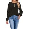 Autumn Winter Round Neck Solid Pullover T-shirt Women Vintage Long Sleeve Buttons All-match Patchwork Tee Top
