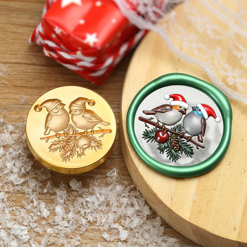Christmas Series Embossed Christmas Tree Lacquer Seal Head Brass Carving Wax Seal Decoration Gift for Lacquer Lovers