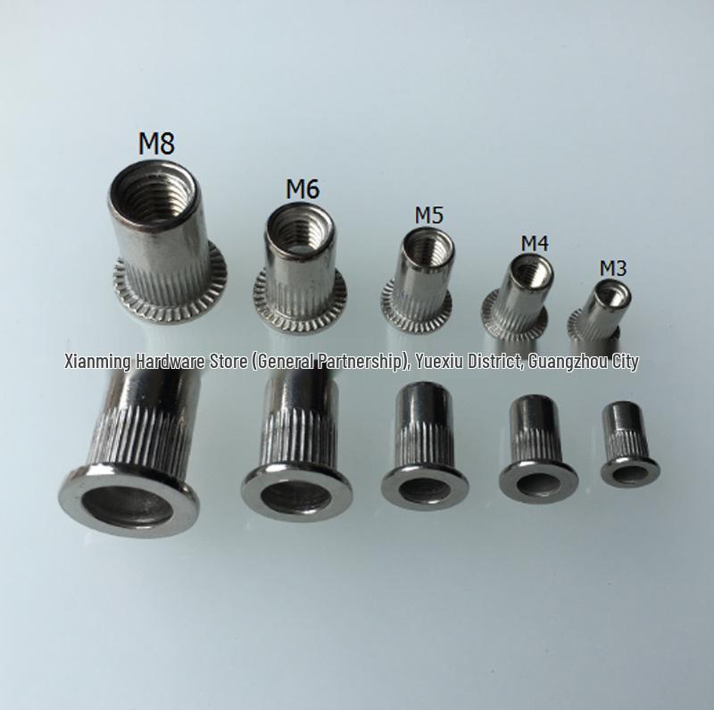304 Stainless Steel Flat Head Vertical Grain Rivet Nut, Zinc-Plated Iron Riveting Nut