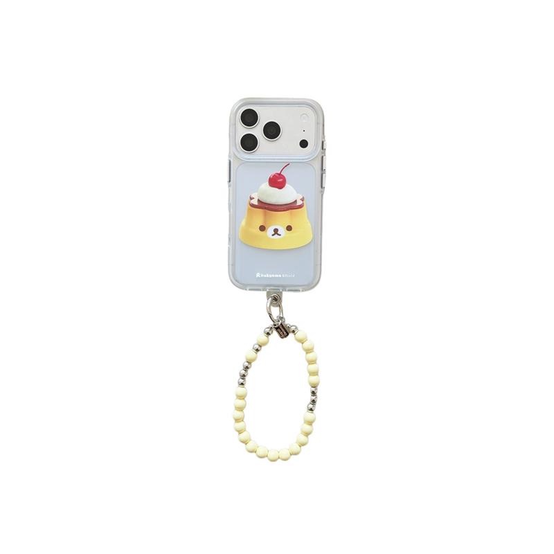 

Matching Yellow Beaded Wrist Strap Rilakkuma Pudding Cherry Print Clear Phone Case For iPhone 14 15 16 17 Pro Max INS Cute Desse For iPhone 14