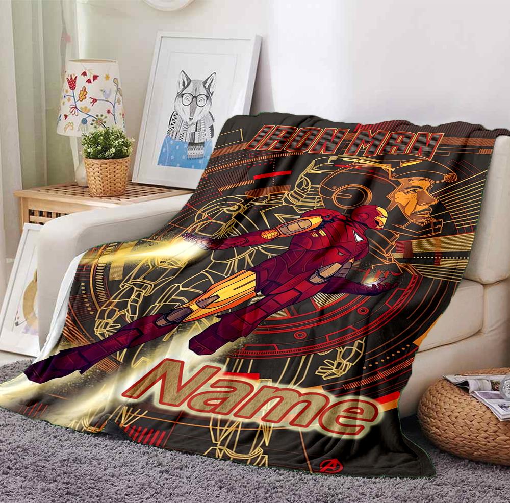 Custom Name Iron Man Flight Flannel Blanket Throw Blanket Soft Warm Sofa Bed Decor Unique Gift