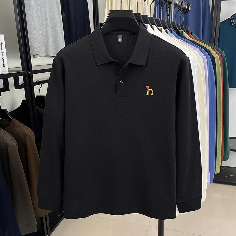 STORN Herren Poloshirt Baumwolle Kragen Hund Stickerei Langarm T-Shirt Herbst Neu Business Casual Gutaussehende Herrenbekleidung