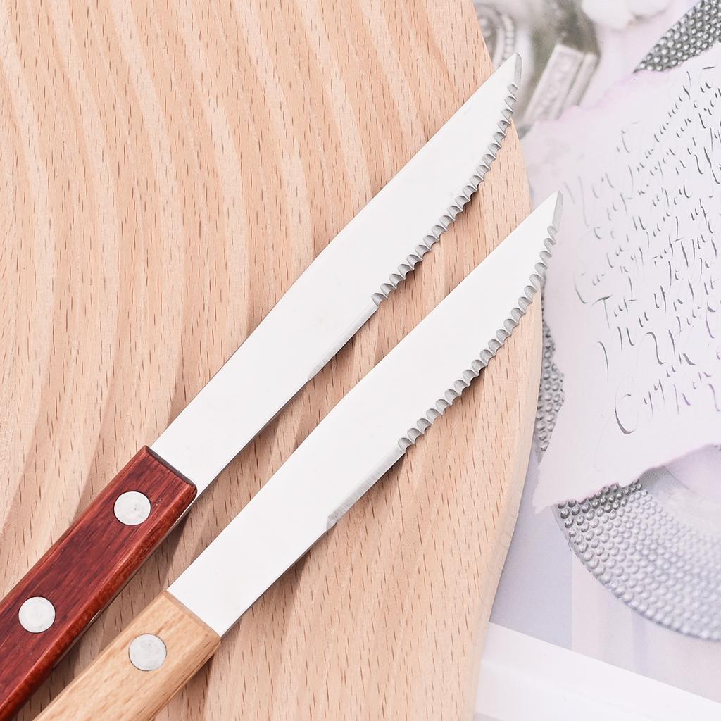24pcs Red Wooden Handle Stainless Steel Dinnerware Set Steak Knife Fork Coffee Spoon Tableware Christmas Party Kitchen Flatware