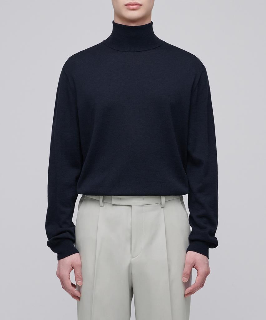 MUSINSA STANDARD Merino Wool Blend High-Gauge Turtleneck Knit [Navy]