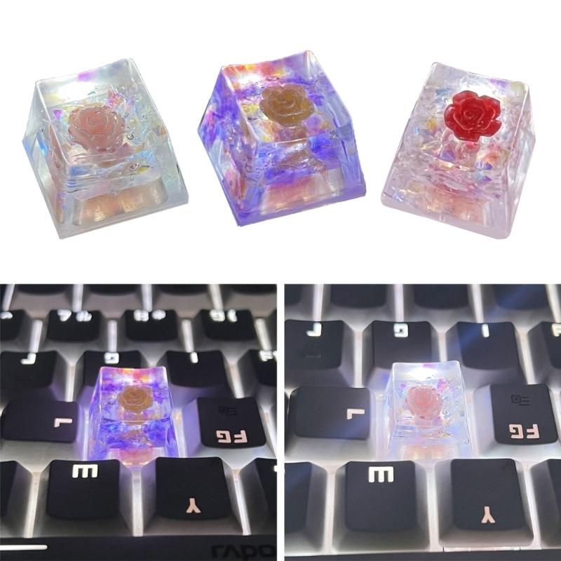 Handmade OEM Floral Resin Keycap Translucently Epoxy Camellia for Mechanical Keyboards Aesthetic Keycap Replacement