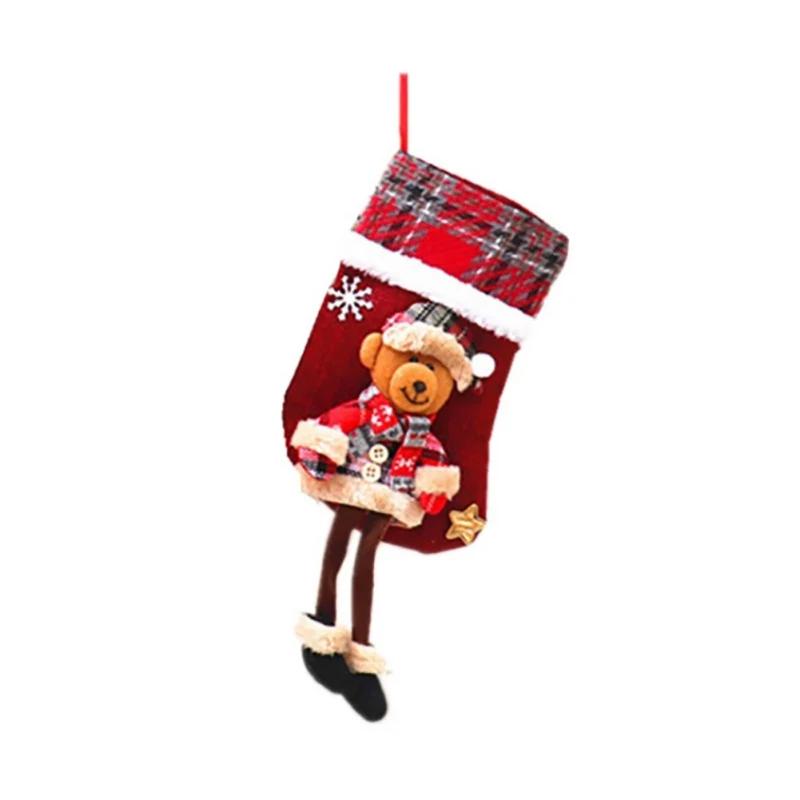 Cute Christmas Stockings Socks Fireplace Hanging Stockings Plush Personalized Home Party Decoration with Snowman Santa Elk Bear