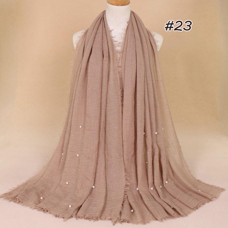 New Plain Crinkled Cotton Muslim Hijab Scarf Women Ladies Scarfs Shawls Head Wrap Pearl Beads Head Scarves Soft Muffler Stole