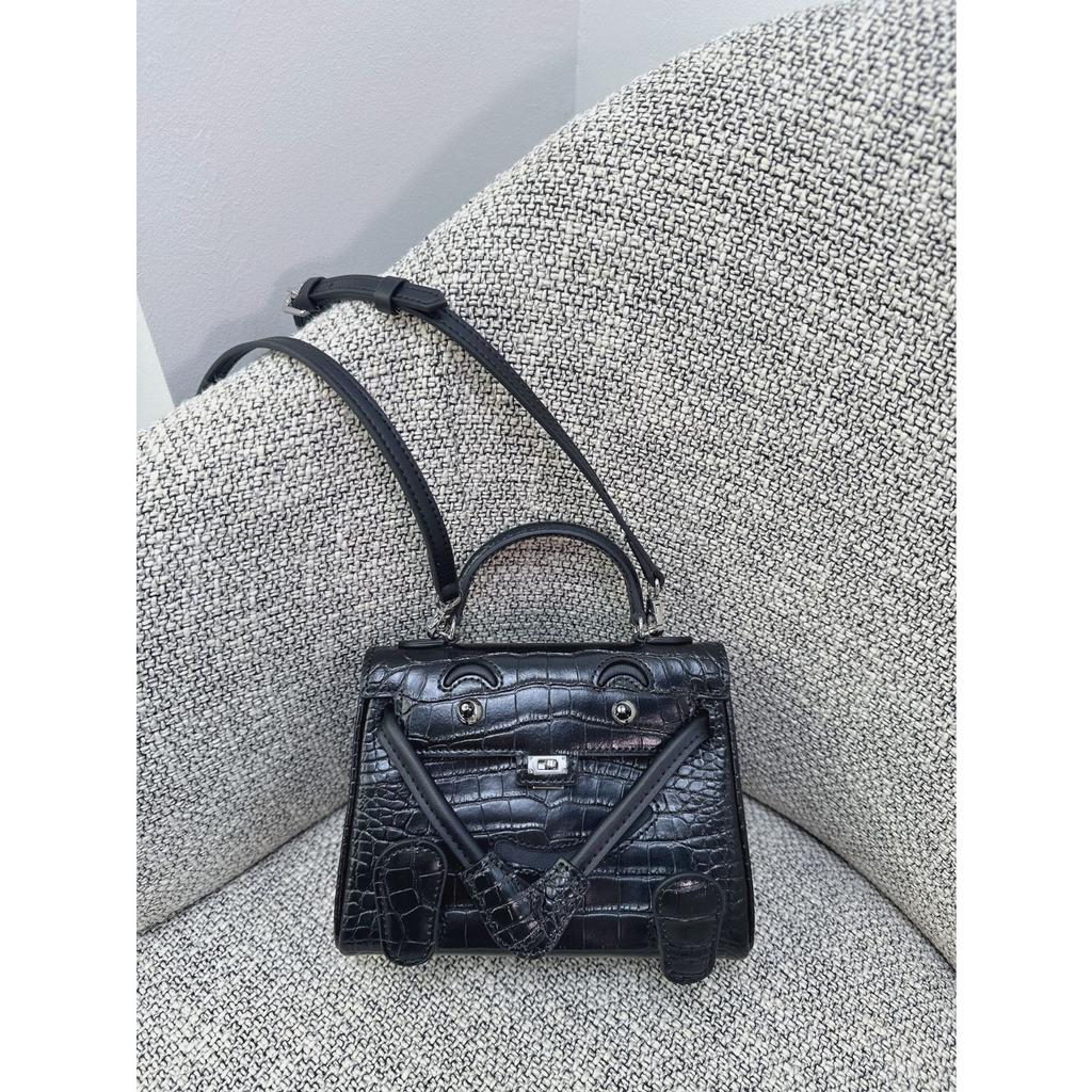 Millennium Doll Bag Smiley Face Bag Genuine Leather Mini Handbag First Layer Cowhide Alligator Pattern Shoulder Messenger Bag Women