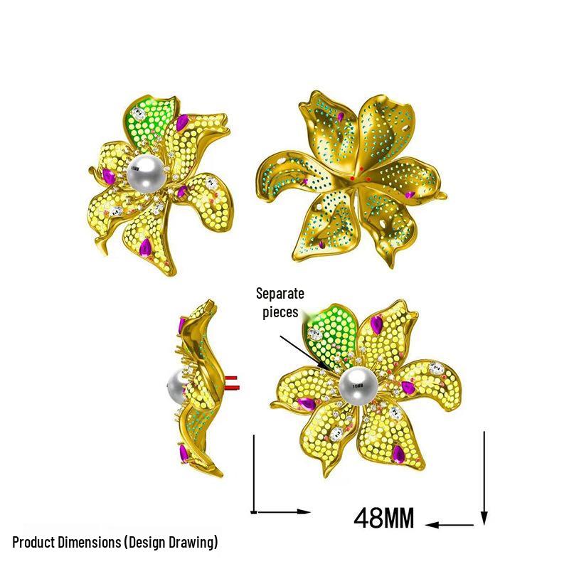 Retro Blue Flower Brooch with Gradient Zircon and Pearl Corsage.