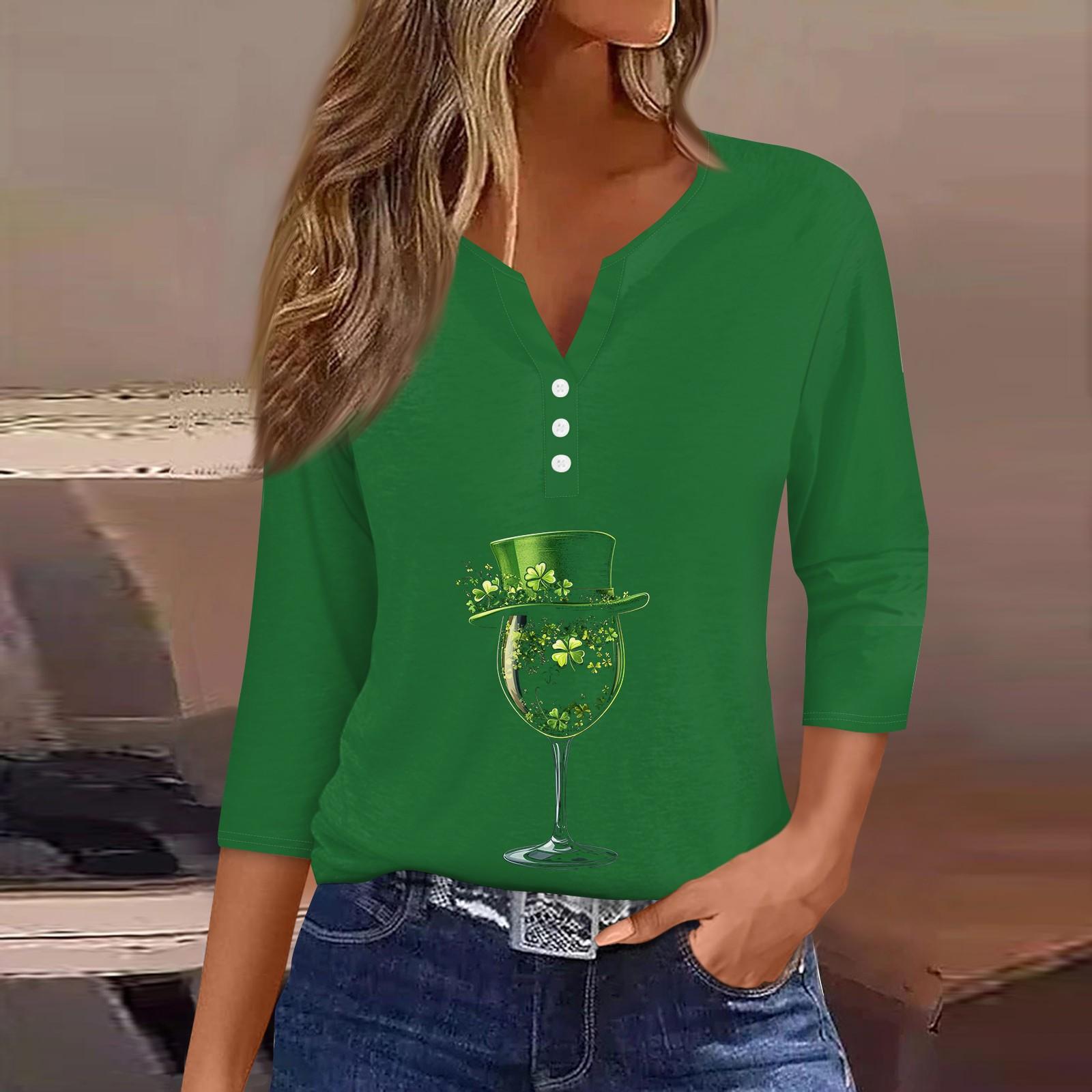 

Жен. Футболка Футболка С принтом Пуговицы Рукав 3/4 Повседневные Выходные Мода Классический V-образный вырез Обычный Топ XXXL