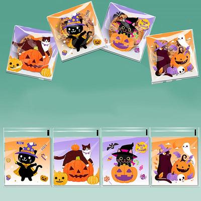 100Pcs Happy Halloween Candy Bag Gift Cookie Bags Biscuits Snack Plastic Packaging Bags Halloween Party Decor Supplies