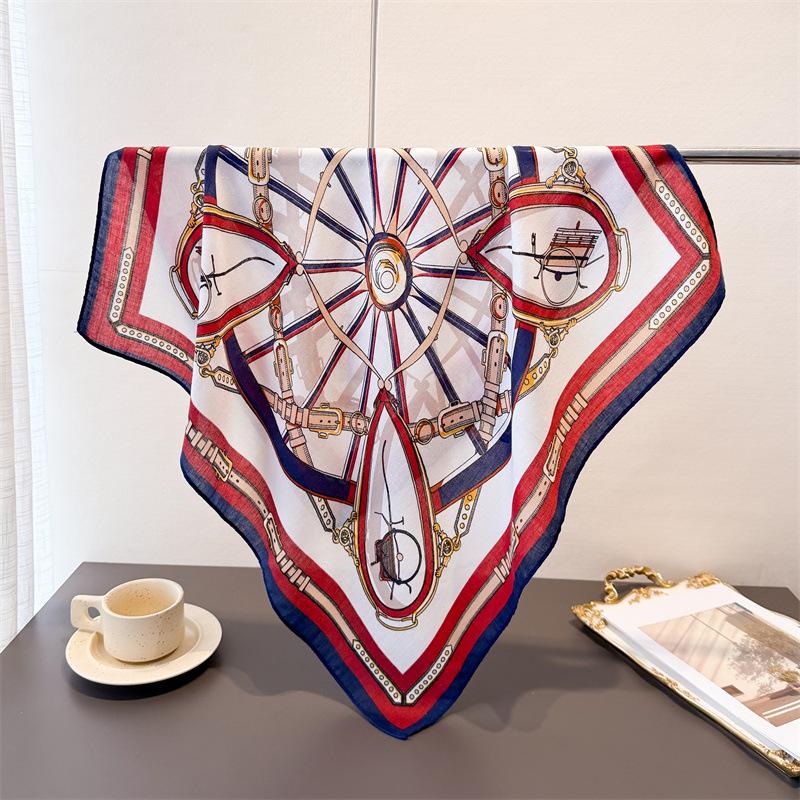 Polka Dot Style Herringbone Pattern Cotton And Linen Small Square Scarf Silk Scarf Imitation Velvet Headscarf Shawl Sun Protection Scarf Women'S Scarf