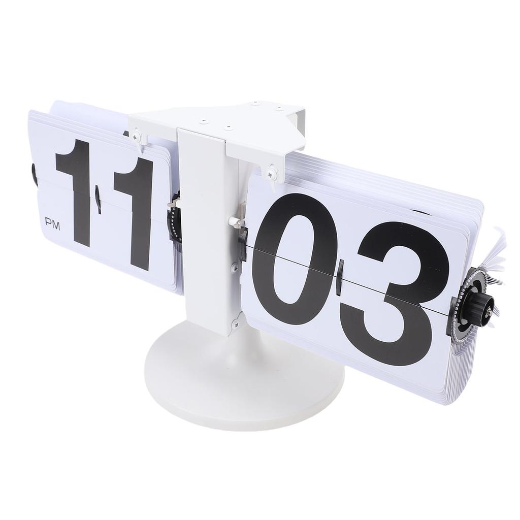Flip Desk Clock Mechanical Battery Powered 12 Hours Quiet Automatic Page Turning Clock with Extended Rod for Living