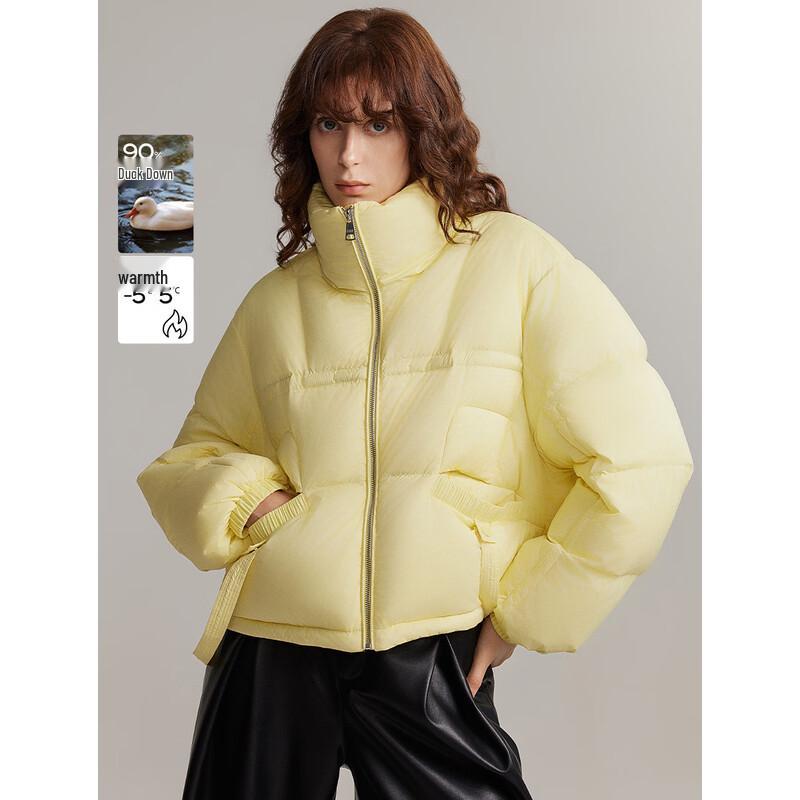 ELLE Women s Yellow Duck Down Short Puffer Jacket L
