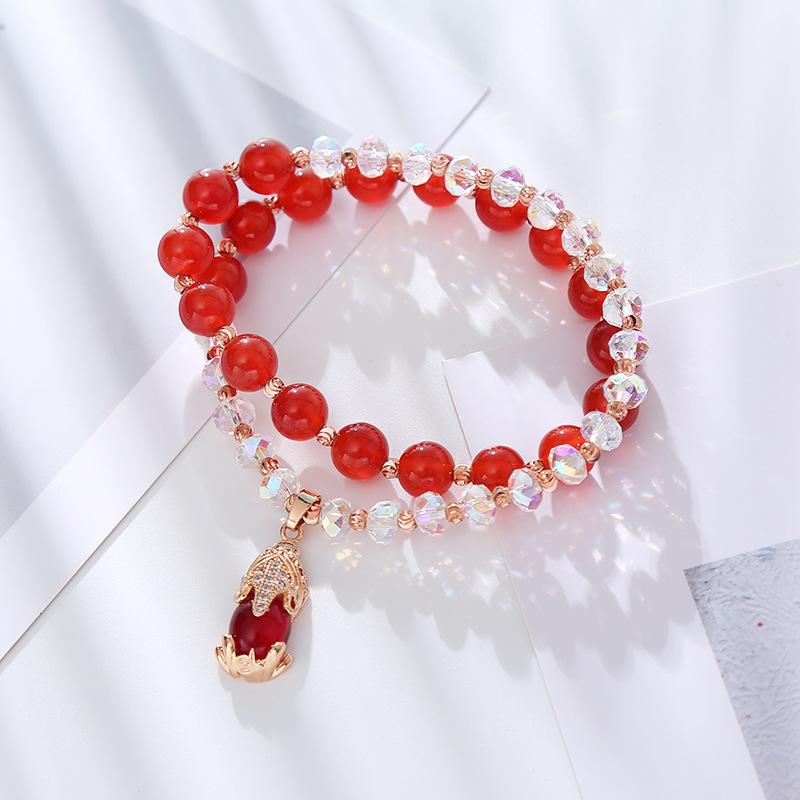 Natural Red Agate Bracelet White Crystal Fashion Women Daily Jewelry Lucky Gift