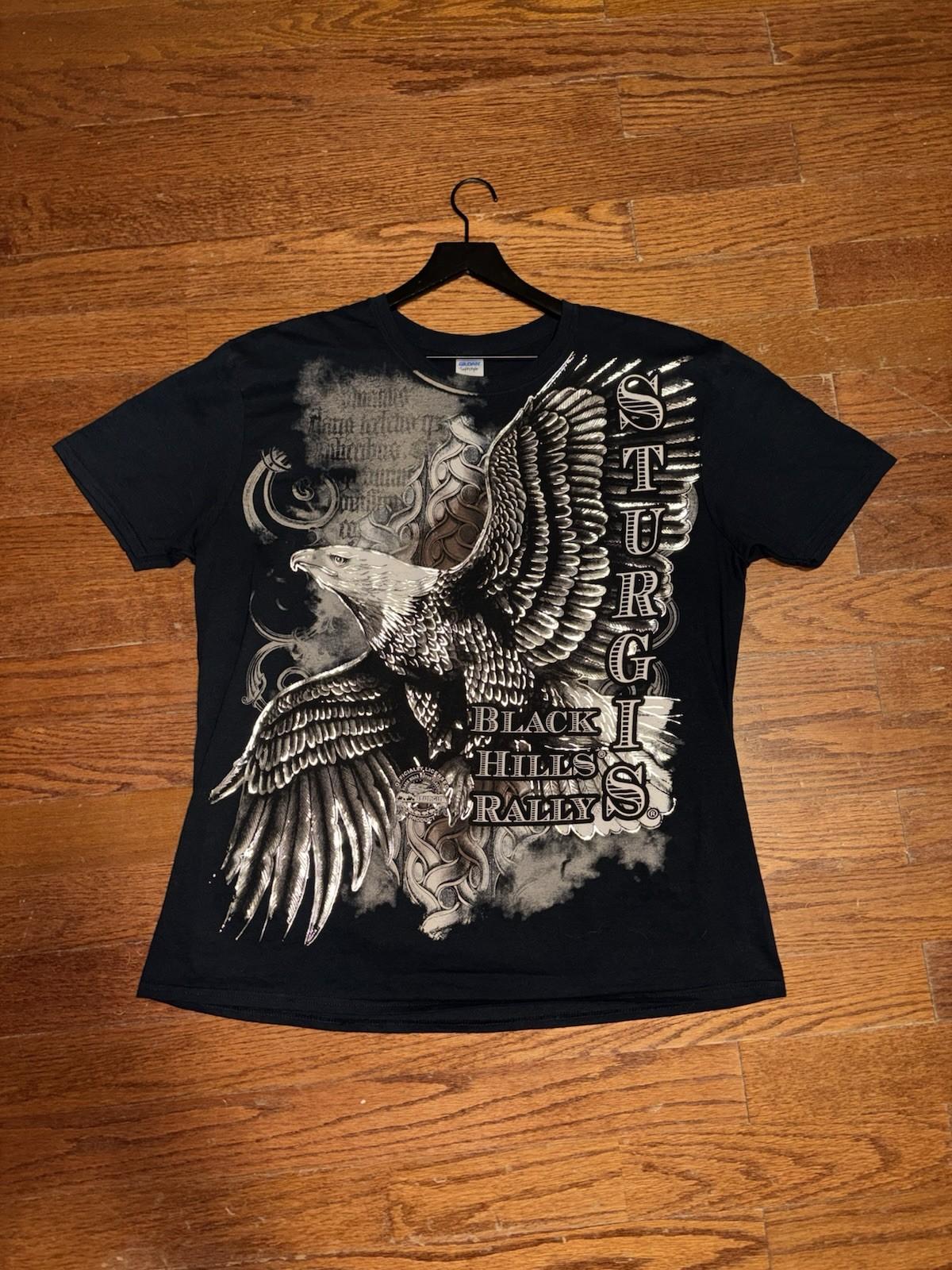 Vintage Sturgis Black Hills Rally AOP T Shirt Mens XL Black Biker Y2K Eagle New Unisex T-Shirt XXXXL