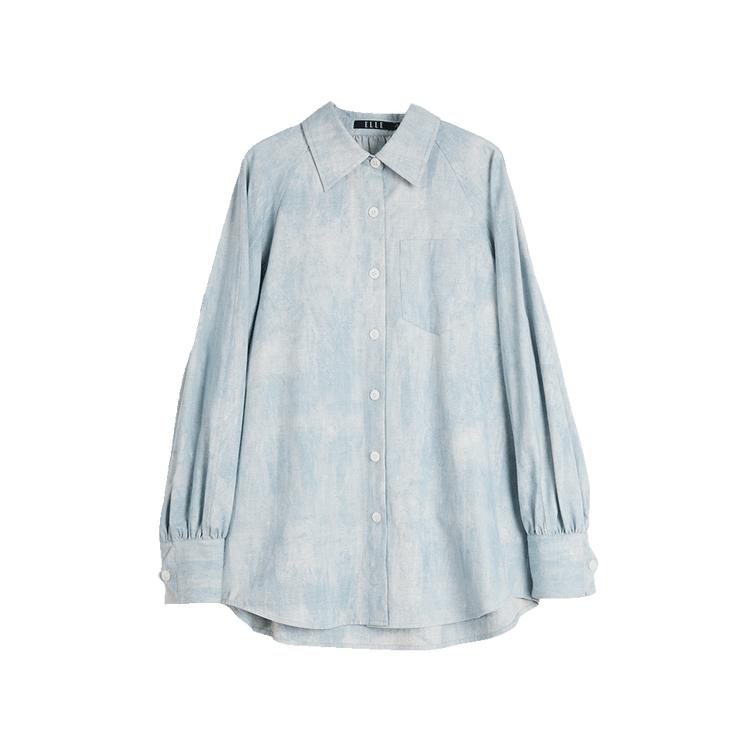ELLE French Design Comfortable Fashionable Quality Lapel Long Sleeve Shirt Women shirts Blue EC49990