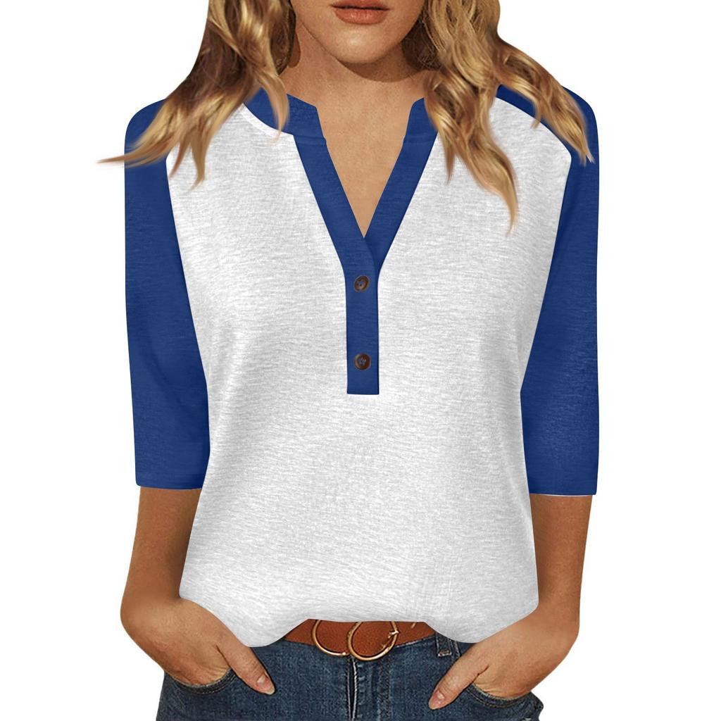 Women's T Shirt Print Button 3/4 Sleeve Daily Weekend Fashion Basic V- Neck Regular Top