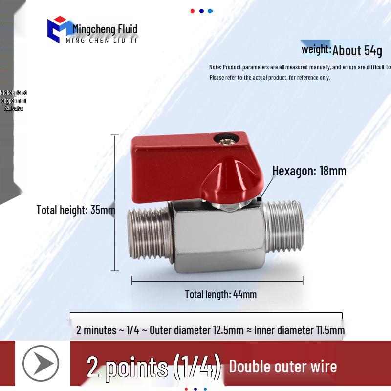 Compact Ball Valve with Double Male/Female Thread, Sizes 1/4", 3/8", 1/2", Pneumatic Polished Electroplated Switch Valve Accessory.