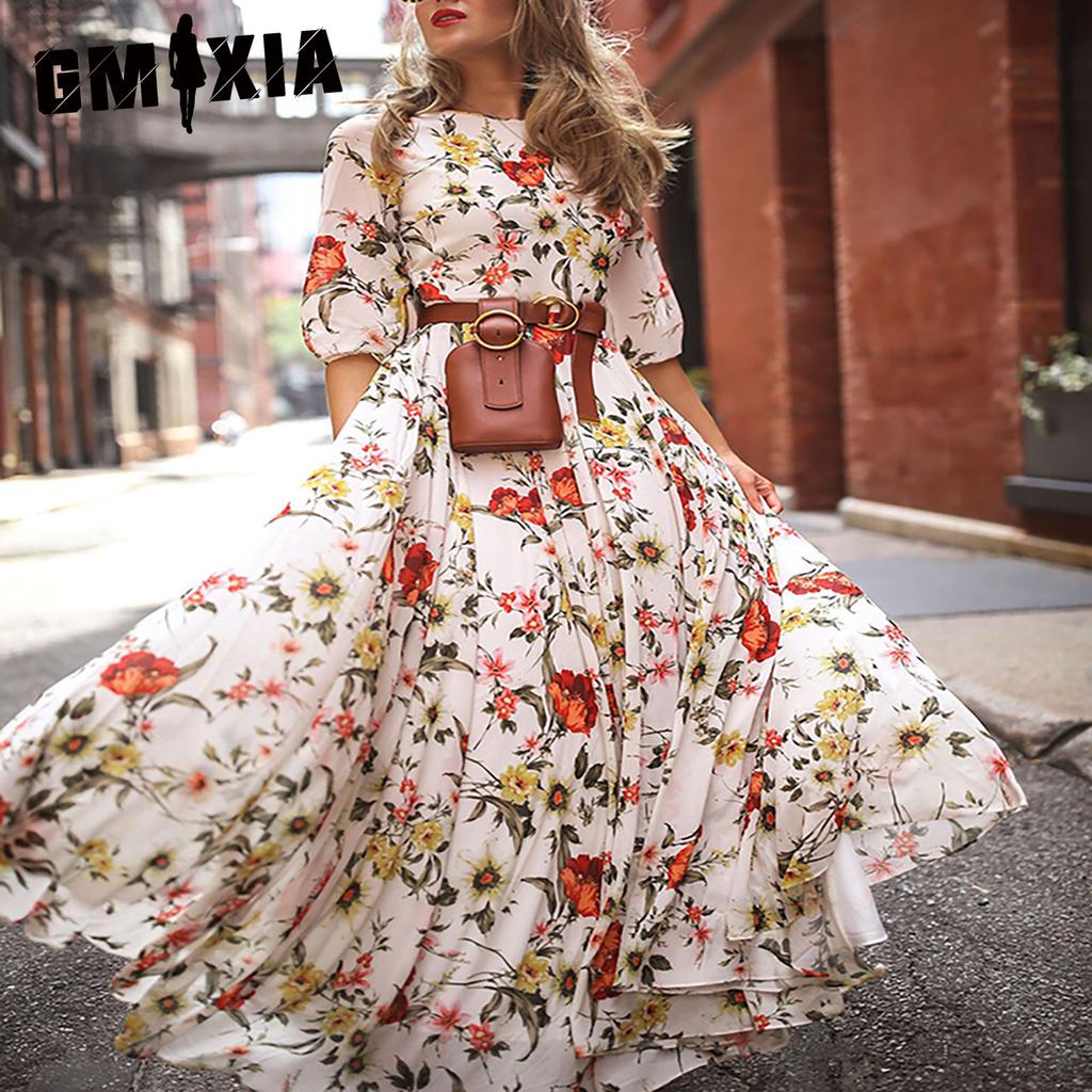 GMXIA Women's Chiffon Print Maxi Boho Holiday Dress – buy the best products in the Coolbe online store