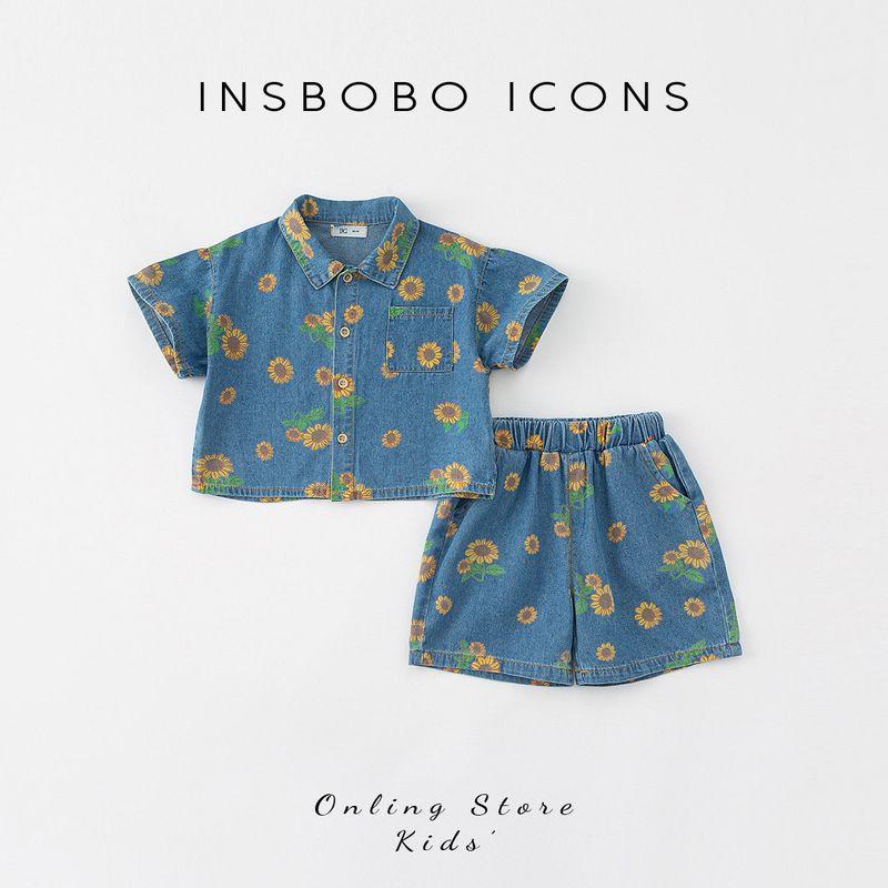 Boys Summer Suit Kids Suit 2024 New Arrival Men s Little Children s Clothes Trendy Handsome Girl Suit Summer Denim Blue 100