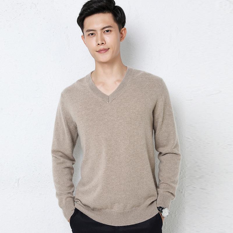 Men's Autumn Winter Knit Sweater V Neck Pullover Undershirt Casual Business Loose Fashion Solid Long Sleeve